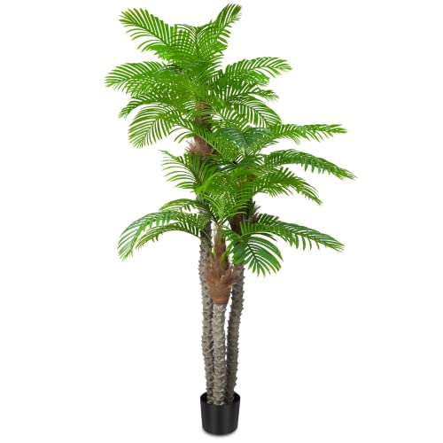 8.5ft Fake Palm Tree for Outdoors - UV Resistant, Triple Tropical Palm Artificial Plant Tree...
