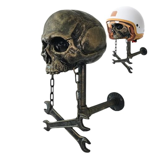 Soporte para cascos de moto, soporte para cascos de calavera | Gancho para cascos de moto montado en pared,Soporte para perchero de pared, diseño de cabeza de calavera, para cascos