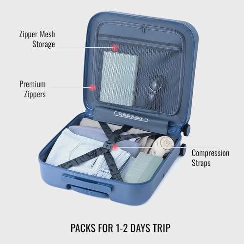 Image of Urban Jungle by Safari, Overnighter Cabin Trolley Bag with Laptop Compartment, Hardside Polycarbonate Small (55 Cm) Suitcase with USB Charging Socket, 8 Silent Wheel Luggage for Both Men&Women (Blue)