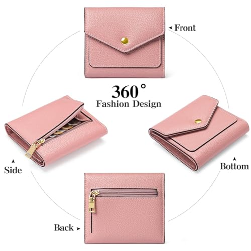 Leather Small Wallet for Women RFID Blocking Credit Card Holder Organizer Mini Bifold Zipper Coin Purse3