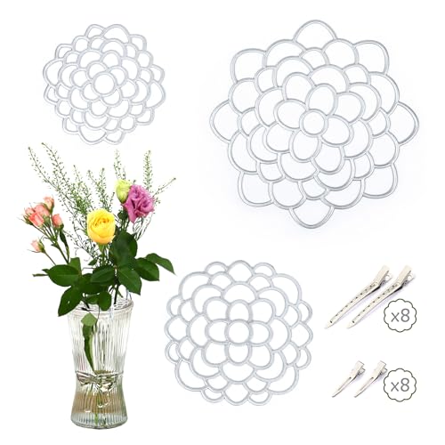 KOYILTD 3 Pcs Modern Flower Frog Metal Flower Arrangement Holder Floral Grid Used for Vase Flower Arrangement Art Convenient Stem Holder for Flowers Flower Frog Organizer Metal Lid for Vase (Silver)