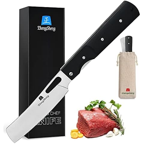 ZhengSheng Folding Chef Knife 4.8" Sharp 440A Stainless Steel Blade G10 Handle Pocket Foldable Kitchen Knife Utility Knife for Outdoor Camping Cooking Cover