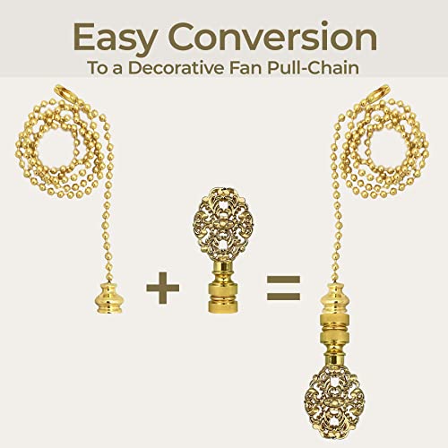 Image of Royal Designs, Inc. Oval Filigree Finial with Fan Pull Chain, Polished Brass - Pack of 1