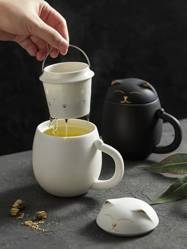 Taza de Té con Infusor y Tapa de Porcelana Diseño Gato 350 ml miniatura 3