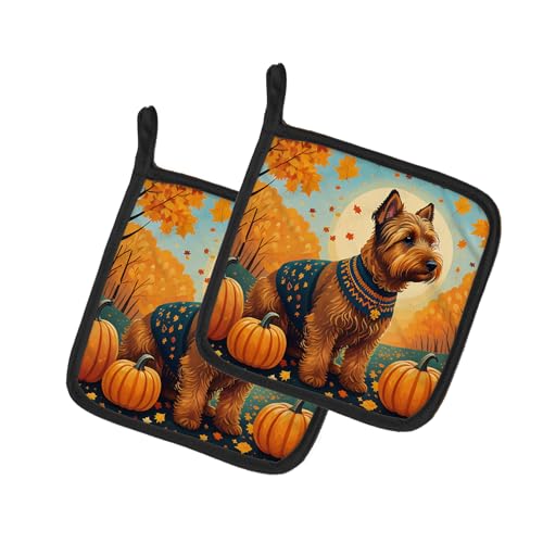 Caroline's Treasures DAC1079PTHD Welsh Terrier Fall Pair of Pot Holders Kitchen Heat Resistant Pot Holders Sets Oven Hot Pads for Cooking Baking BBQ, 7 1/2 x 7 1/2