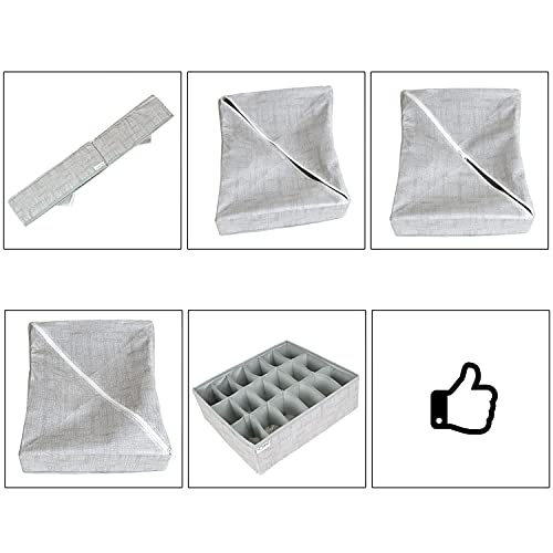Image of HOKIPO Non-Woven Undergarment Organizer Storage Box for Drawers Bra Panty Socks Tie Lingerie Organizer for Wardrobe, Grey, 18 Grids (IN-333-GRY)