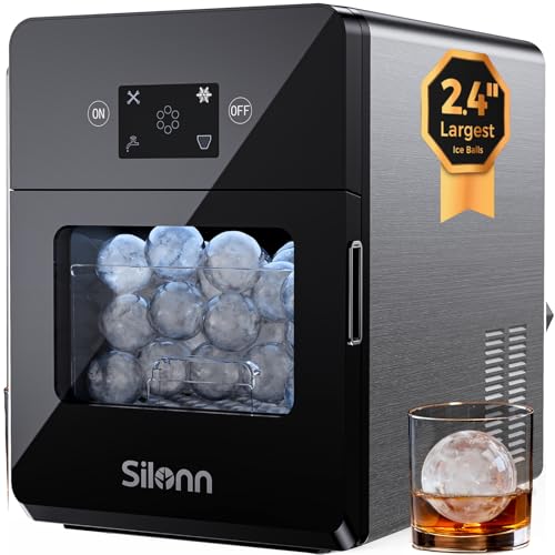 Image of Silonn 2.4″ Sphere Ice Maker Countertop, Clear Ice Ball Maker Machine with Crystal Sphere & Rapid Sphere Technology, 3 pcs in 40 Mins, 100 pcs /Day, Self-Cleaning Ice Maker Ideal for Whiskey