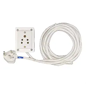 INDRICO 6A 1 Sockets Power Extension Board with 5 m Cloth Cord 3 Pins Plug (White)