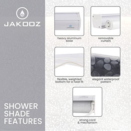 Jakooz Rollup Shower Curtain For Bathroom. Waterproof, 100% Peva, Heavy Duty Shower Roller Blind Curtain For Bathtub. No Rods, No Hooks, No Rings! (56"X95") #TOP1