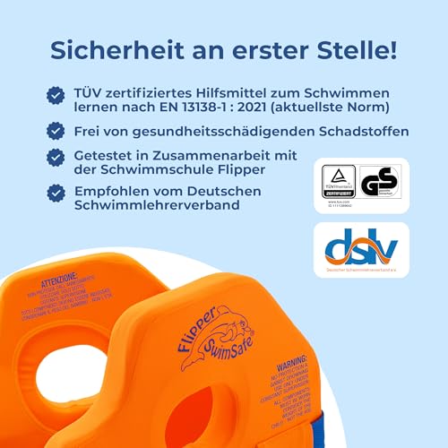 Flipper SwimSafe 1400 - Schwimmweste für Kinder von 11-30 kg, mit Schaumkern zur sicheren Unterstützung beim Schwimmenlernen, leicht anpassbarer Sitz durch verstellbare Gurte