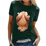 Women's Sexy Big Boobs Printed Tops Novelty 3D Graphic Tees Summer Short Sleeve T-Shirt Crewneck Tunic Blouse Green