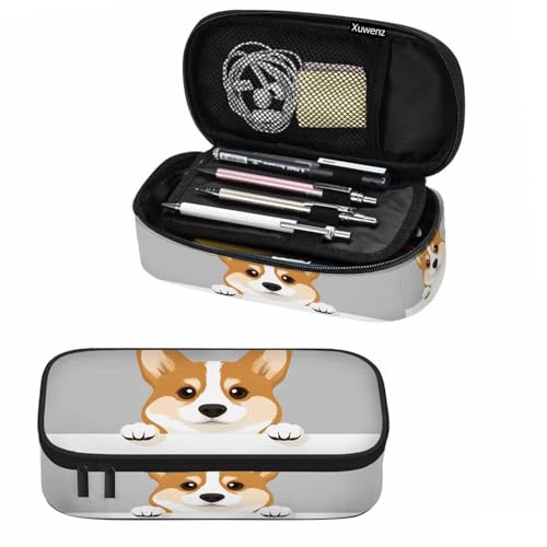 Image of Corgi Dog Pencil Bag Cute Puppy Animal Pet Head Gray White Big Capacity Pencil Case Pencil Pouch Pen Bag School Students Boy Girl
