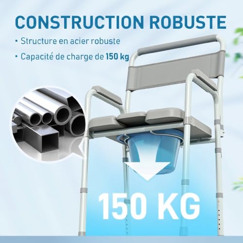 HOMCOM Chaise Percée Toilette Pliable Antidérapante Adulte 4 en 1 Gris – vue 4