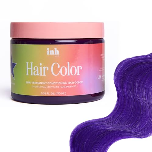 Image of INH Semi Permanent Hair Color | Color Depositing Conditioner | Purple Hair Dye | No Bleach, No Peroxide Temporary Purple Iolite Tint for Women Men | Vegan, Ammonia Free, Sulfate Free, Ready to Use 6oz