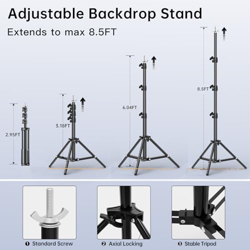 BEIYANG 8.5 x 10 FT Photo Backdrop Stand Kit, Adjustable Background Holder Support System Kit with Carrying Bag, for Photography Video Stutio, Parties Decoration, Advertising Display - Thumbnail 2