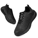 Furuian Steel Toe Shoes for Men Fashion Safety Shoes for Men Comfortable Steel Toe Sneakers Stylish Mens Safety Work Sneakers All Black