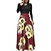 Produktbild iCerber Damen Gestreift Plissee Kleider Maxikleid Sonnenblumen Druck Vintage Floral Bodycon Langarm beiläufiges Abend Partei Abschlussball Abendkleider Partykleid (XL,Rot)
