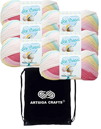 Lion Brand Ice Cream Tutti Frutti 923-206 (6-Skeins - Same Dye Lot) Baby Sport #2 Acrylic Yarn for Crocheting and Knitting with Project Bag