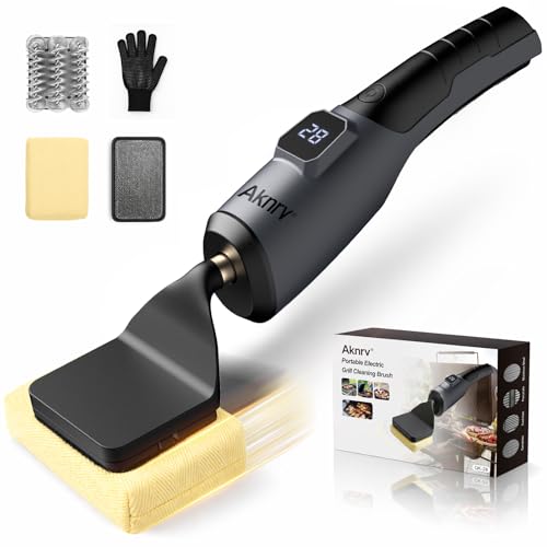 Aknrv Electric Grill Brush - Bristle Free Grill Brush for Outdoor Grill Cordless BBQ Grill Cleaner with 3 Heads Rechargeable 240 Mins Runtime Barbecue Grill Cleaning Brush (Gray)