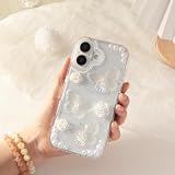 Reownest etui na iPhone 17, urocze błyszczące kwiatowe motylkowe przezroczyste kryształowe brokatowe efektowne etui na telefon dla kobiet i dziewcząt + łańcuszek z perłami
