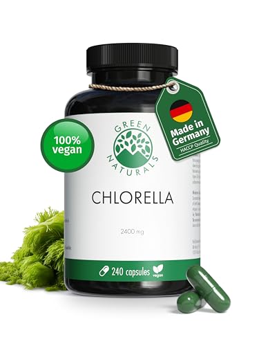 Chlorella - Haute dose: 2400mg - 240 gélules de poudre de chlorella hautement dosée - Vegan, sans gluten & sans additif - 2 mois d'approvisionnement - Green Naturals®