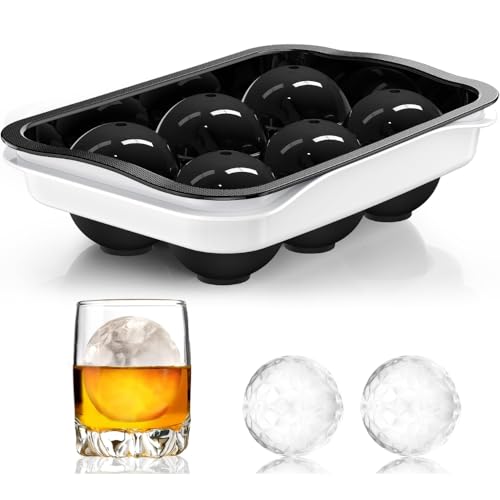 Image of Ice Cube Molds with Lid,Big Silicone Ice Cube Tray for Whiskey,2Inch Square Ice Cube Tray,Easy-Release Ice Mold,Giant Ice Cubes for Bourbon Cocktail (2, Round Black)