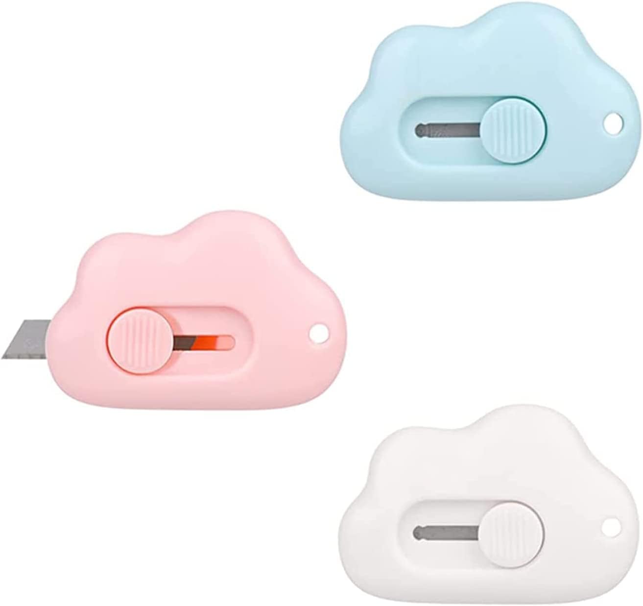 Jewelry Making Supplies LRESJJIUJ 3 cloud shaped mini art and art knives, box cutters, retractable and portable, suitable for cutting envelopes, manual cutting paper, etc