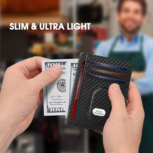 GAOCHALE Slim Wallet for Samsung Smarttag2 Front Pocket Minimalist Leather Wallet Compatible with Samsung Tag RFID Blocking Card Holder(Carbon)3