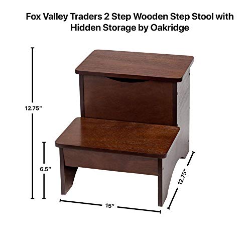 Fox Valley Traders 2 Step Wooden Step Stool With Hidden Storage By Oakridge, 15" W X 12 3/4" D #TOP2