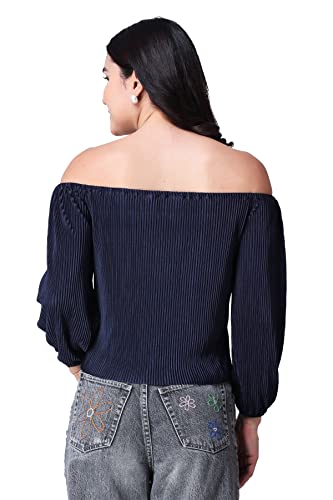 Image of POPWINGS Casual Wrinkle Off Shoulder Crop Top for Women - Designer Stylish Western Full Sleeves