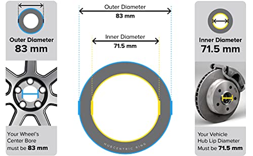 Image of STANCEMAGIC Hubcentric Rings (Pack of 4) - 71.5mm ID to 83mm OD - Silver Aluminum Hubrings - Fits on 71.5mm Hubs and 83mm Bore Wheels - Compatible with Jeep Dodge Chrysler Vehicles