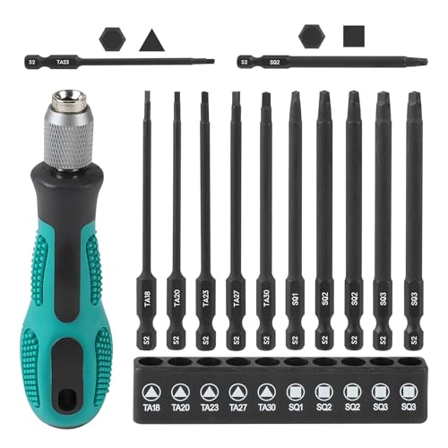 MIGUBIGU 10 pcs Destornillador Triangular + Puntas Atornillador Cuadradas Magnéticas TA18, TA20, TA23, TA27, TA30, SQ1, SQ2, SQ3, Destornilladores Cabeza Triangular 89mm Hexagonal de 1/4'