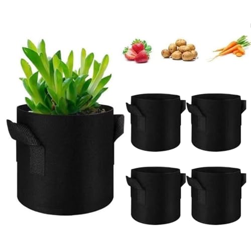 YUEcthynous Pflanzsack,5 Stück Pflanztasche aus Vliesstoff Pflanztöpfen, Pflanzenbehälter mit Griffe für Tomaten, Blumen, Pflanzen und mehr, Schwarz - 5 Gallonen (Balck)