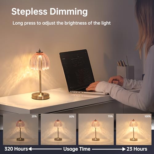 Image of Shenmoyl Tulip Table Lamp with 5200mAh Battery & Touch Control, Cordless Small Table Lamp with 3 Colors, Dimmable Rechargeable Table Lamps for Living Room, Bedroom, Desk, Bedside (Clear Pink Tulip)