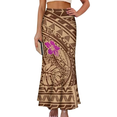 Polynesian Tribal Tatau Pattern Women's Long Maxi Skirt Vintage High Waisted A-Link Long Maxi Skirt