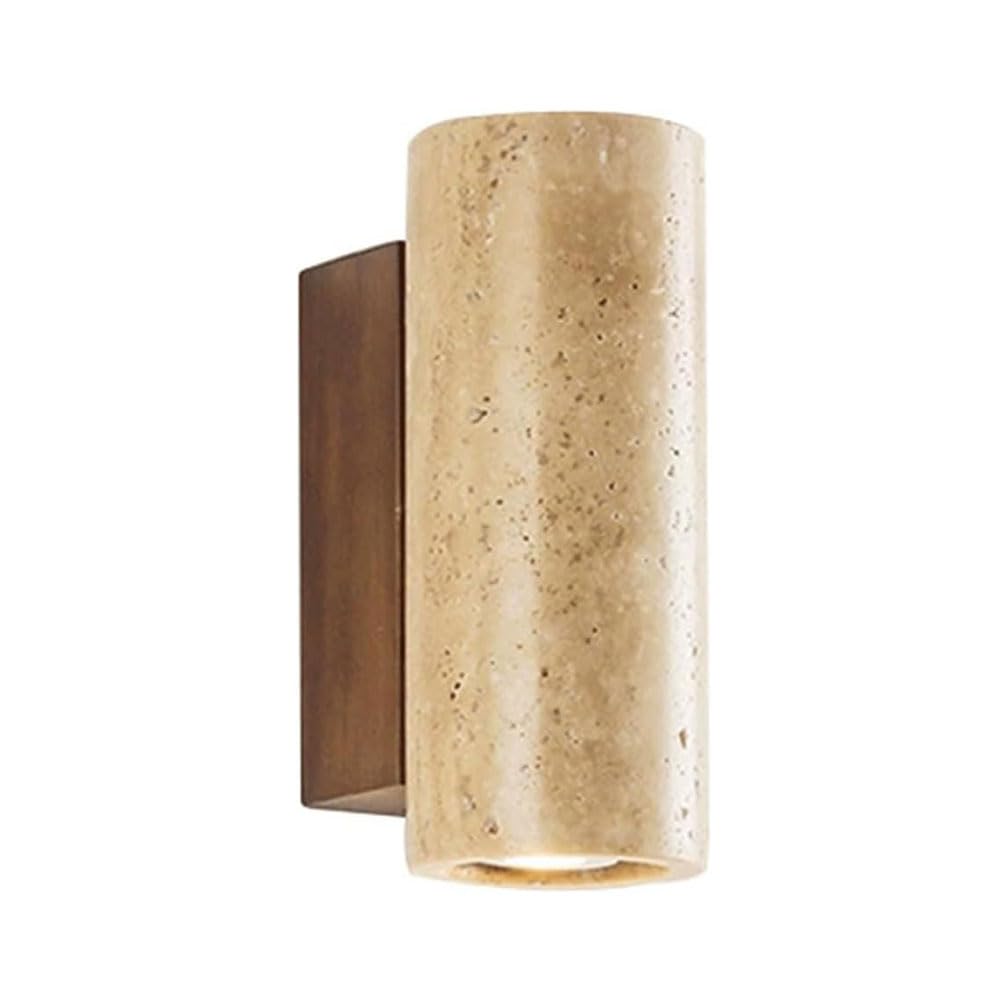 GUOGUOSM Nordic Country Style E26 Screw Wall Lamp, Creative Cylindrical Yellow Travertine Wall Sconce, Indoor Wall Light, Bedroom Staircase Entryway Decorative Lighting Fixtures