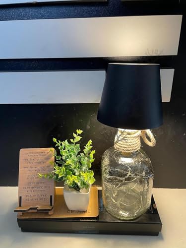 Image of ANKRI Wireless Bottle Lamp LED 3 Colour Light Battery Desk Dimming Night Light Indoor Portable for Cafe Restaurant Home Living Room | 15 cm | Black | Long Lasting Battery
