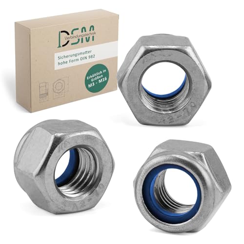 Écrous de serrage M16 de forme haute inox A2 avec bague plastique autobloquante
