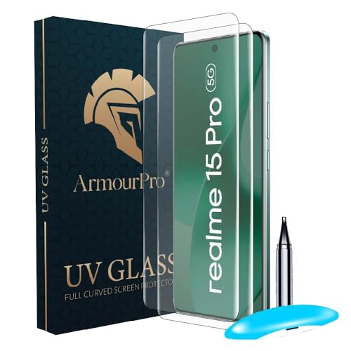 Image of ArmourPro Military Grade UV Tempered Glass Compatible For Realme 15 Pro and Realme 15 5G (6.8 Inch) With Easy UV Installation Kit | Edge To Edge Full Screen Coverage | Crystal Clear, Pack of 2