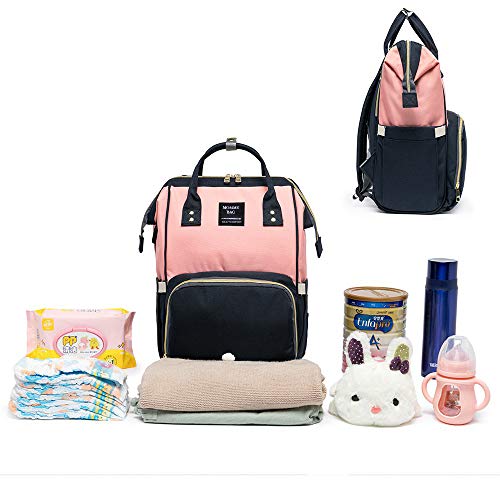 Mochila Bolsa Maternidade Mommy Bag Original Rosa Com Azul Moda Classic Baby Com USB, Trocador e Por