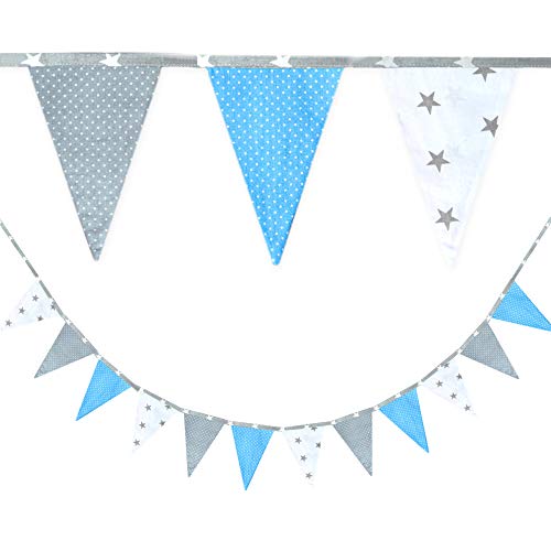 Totsy Baby bandeirinhas decoração quarto bebé - galhardetes de tecido infantil, grinalda infantil (azul, 350 cm)