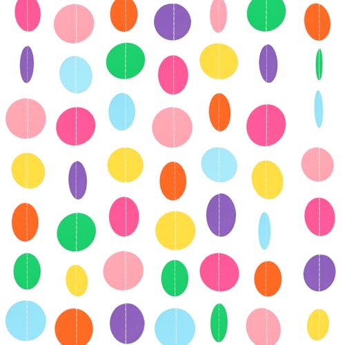 Runde Papier Girlande Deko,16 Meter Kreis Punkte Hängend Regenbogengirlande,Geburtstagsparty Dekoration,Girlanden Fasching,Bunte Dekoration für Karneval Deko