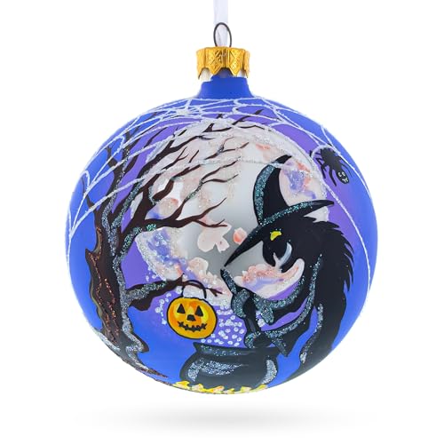 The Witch on Halloween Glass Ball Christmas Ornament 4 Inches