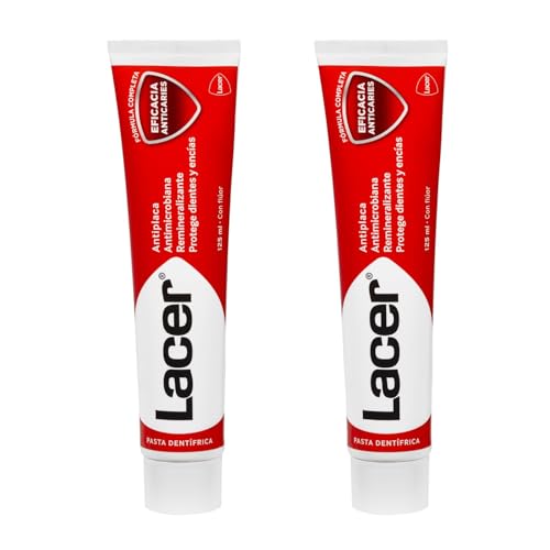 Lacer PDL – Pack de Pasta Dentífrica 125 ml + 200 ml Gratis Acción Antiplaca, Anticaries, Antimicrobiana, Combate la Flora que Causa las Caries, Fortalece el Esmalte y la Dentina, Protección Integral
