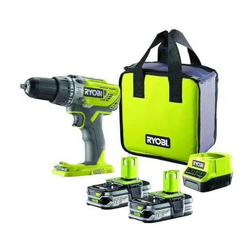 Trapano Ryobi R18PD3-215S Trapano Avvitatore a Percussione a Batteria 18V ONE+, Include Due Batterie 1.5Ah, 24 Regolazioni di Frizione, Luce LED, per Legno, Metallo e Muratura