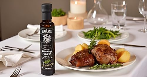 Enios Rosemary Infused Greek Extra Virgin Olive Oil 250ml. 100% Natural. No flavourings. No preservatives. No essential oils. No chemicals. No floating 'bits'. Absolutely nothing artificial!