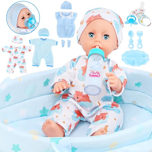GirlDiary Baby Puppe Junge Set mit 3 Kleidung und Zubehör, Carrier...