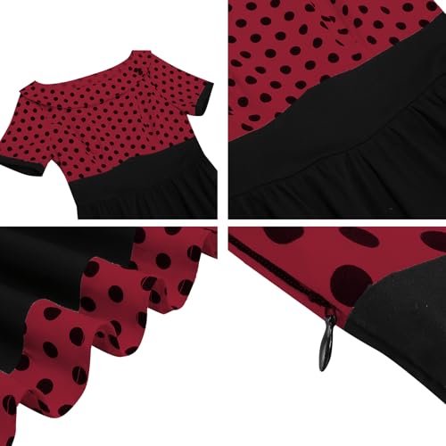 Image of Women's Boat Neck Polka Dot Cocktail Midi Dress Vintage Retro 1950s Style Swing Tea Length Wedding Guest Party Dresses