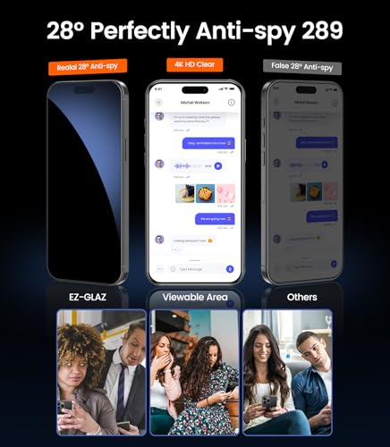 Image of EZ-GLAZ-4 Pack for iPhone 15 Pro Privacy Screen Protector[6.1 inch] 9H+ Hardness 12FT Military Grade Shatterproof Long Durable Tempered Glass Film with Flawless Fit Box,Scratch Resistant