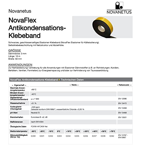 NOVANETUS NovaFlex Kautschuk Selbstklebeband 3 mm x 50 mm x 10 m Gummiband für Heizungs- Lüftungs- und Klimaanlagen, Klebeband, Dichtband, Isolierung